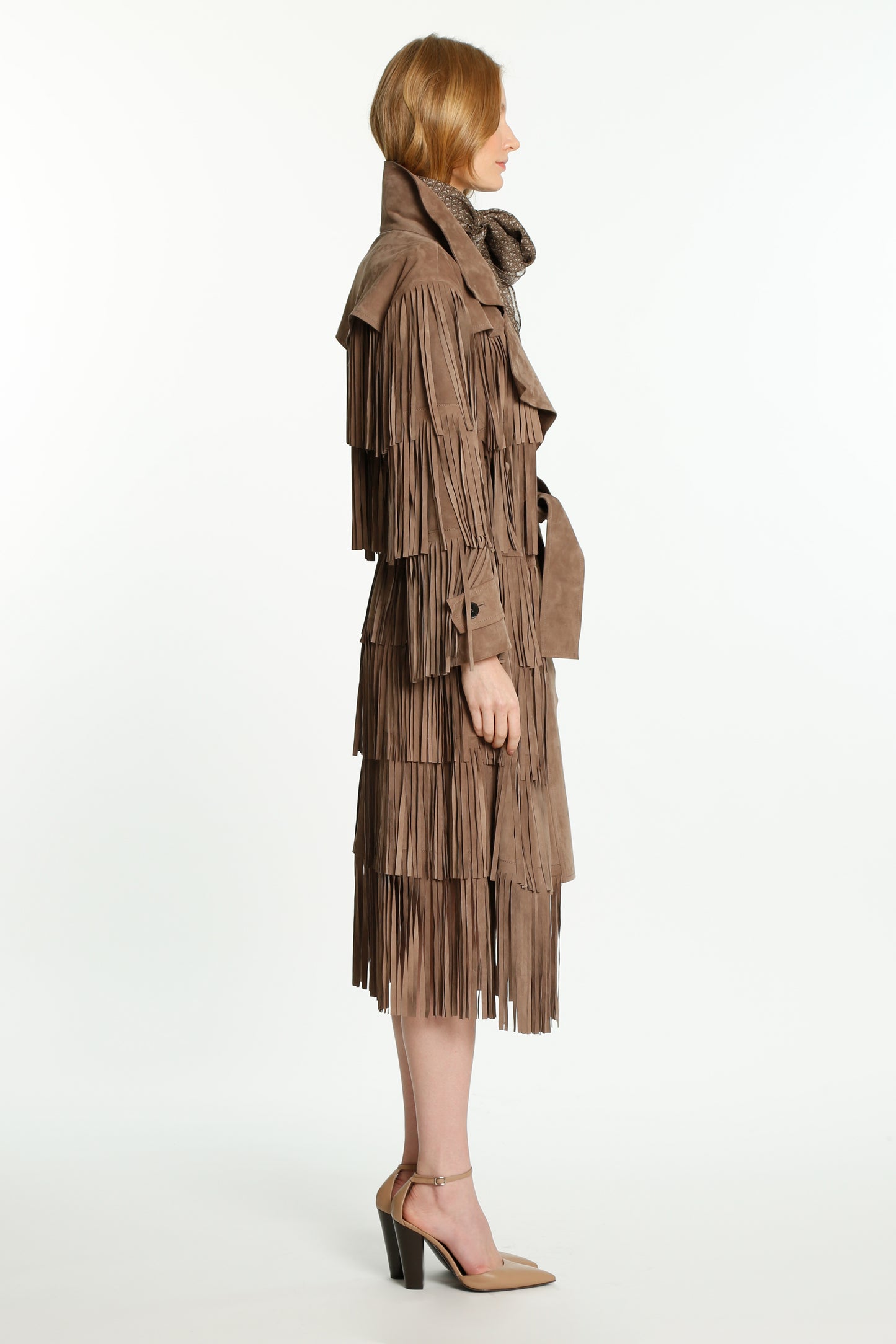 Taupe Fringed Trench-Coat