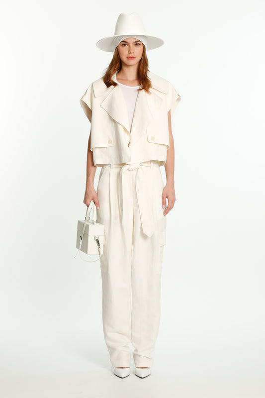 Off-White Silk Linen Sleeveless Jacket