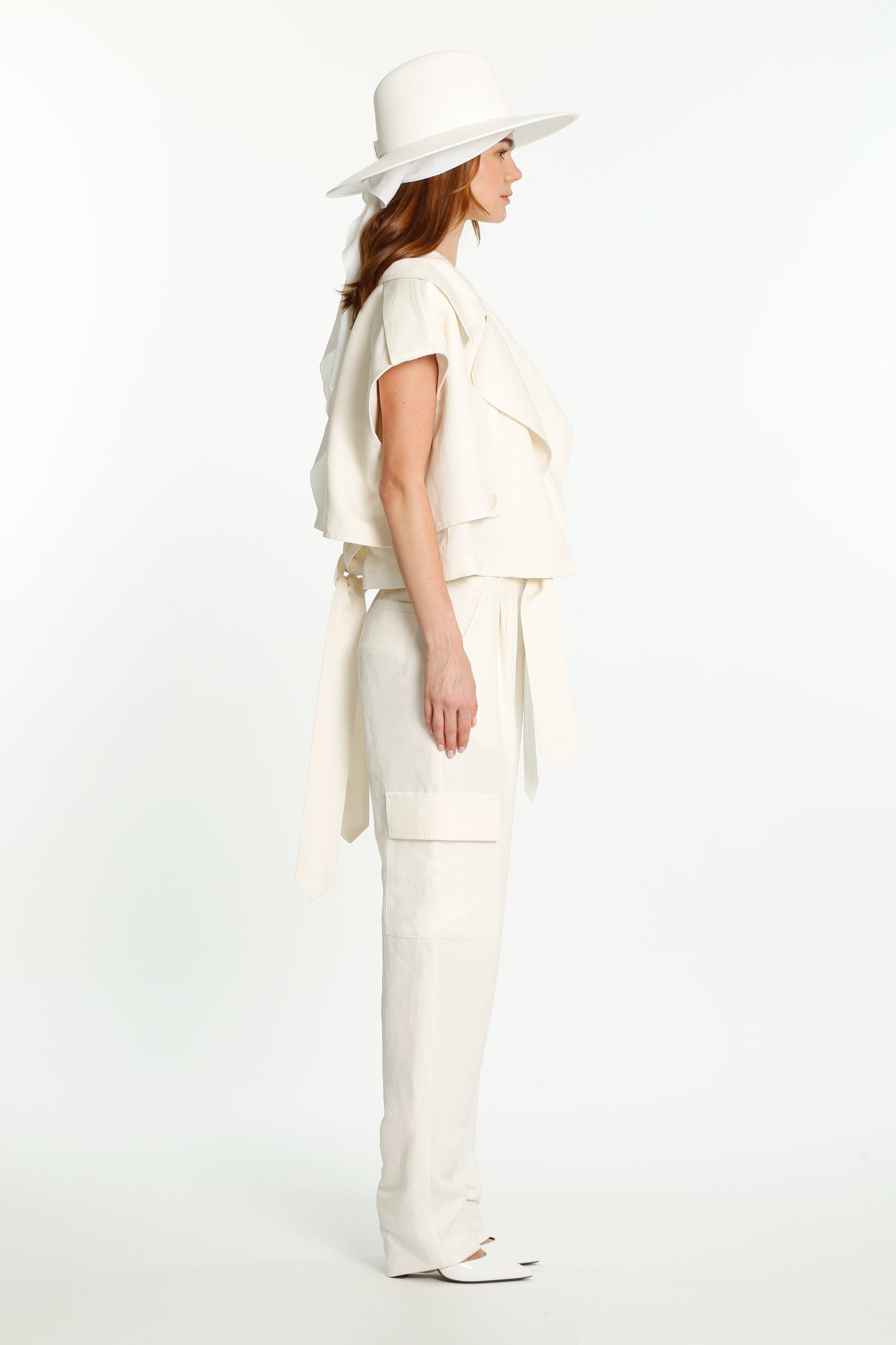 Off-White Silk Linen Sleeveless Jacket