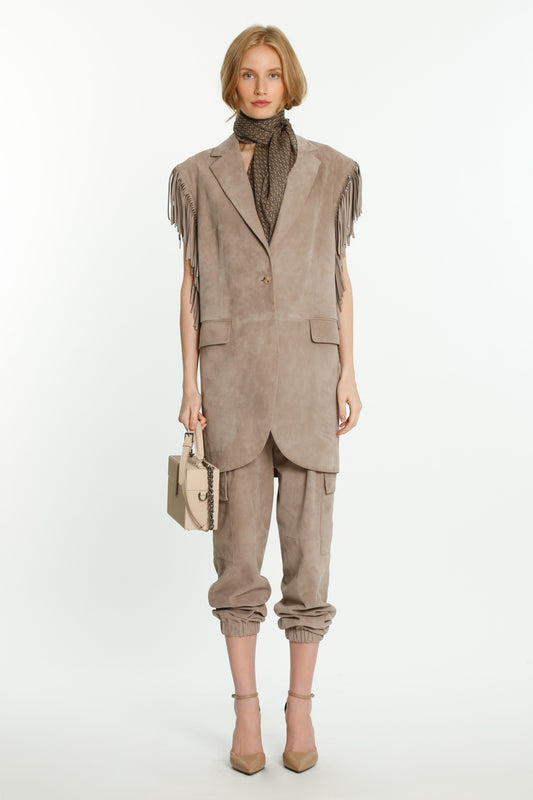 Taupe Suede Cargo Trousers