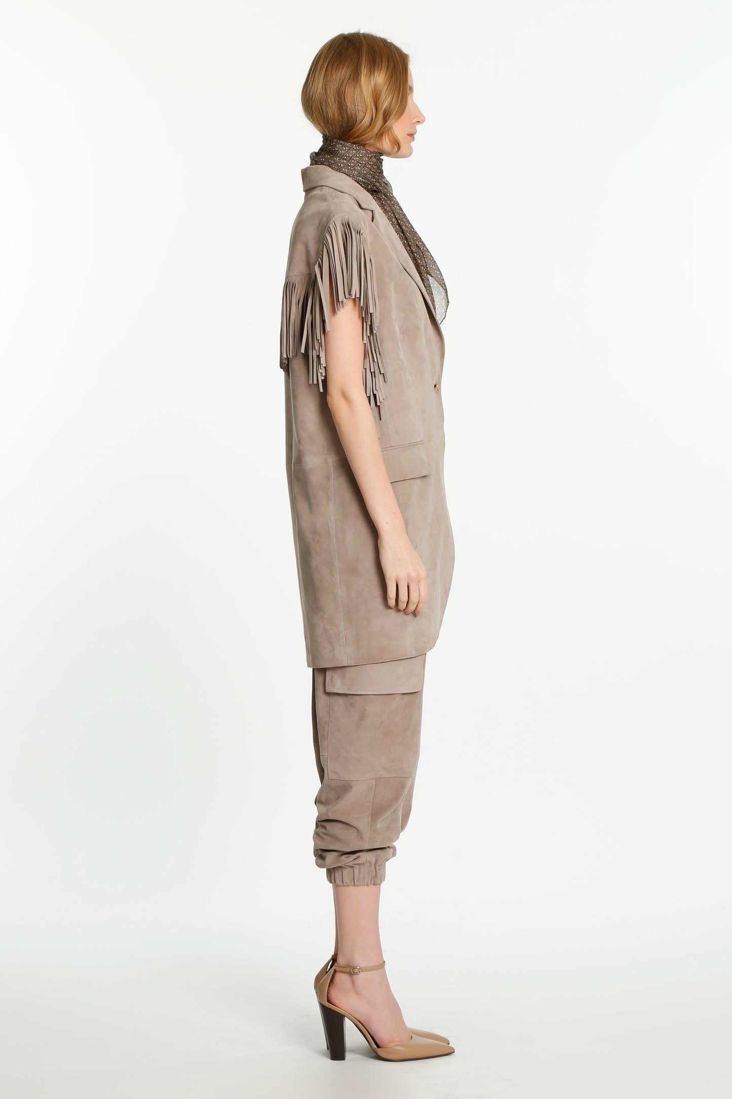 Taupe Suede Cargo Trousers