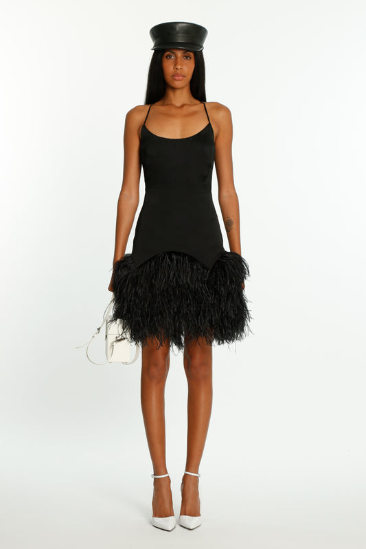 Black Feather Embellished Mini Cami Dress