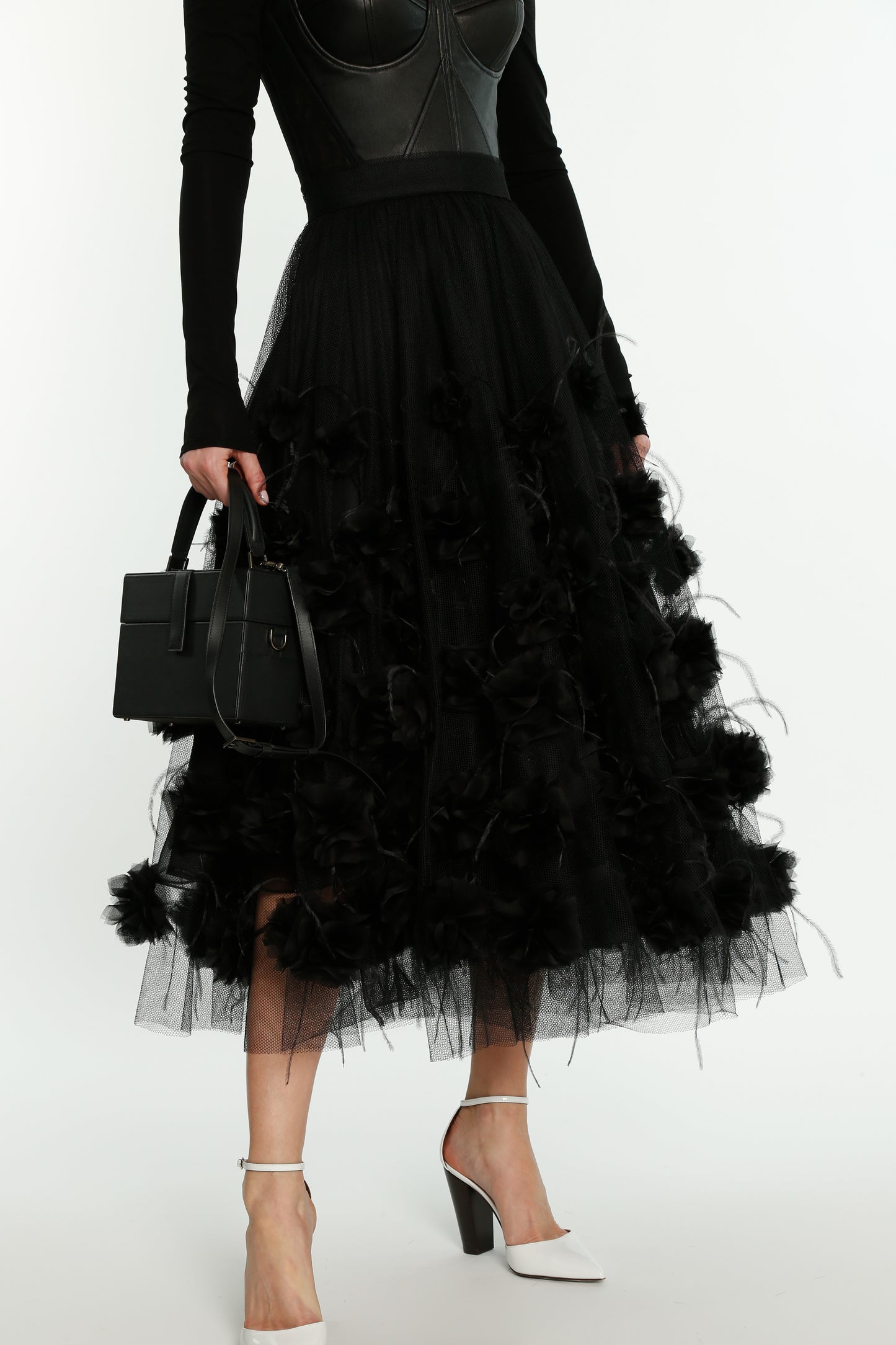 Black Floral Applique Skirt
