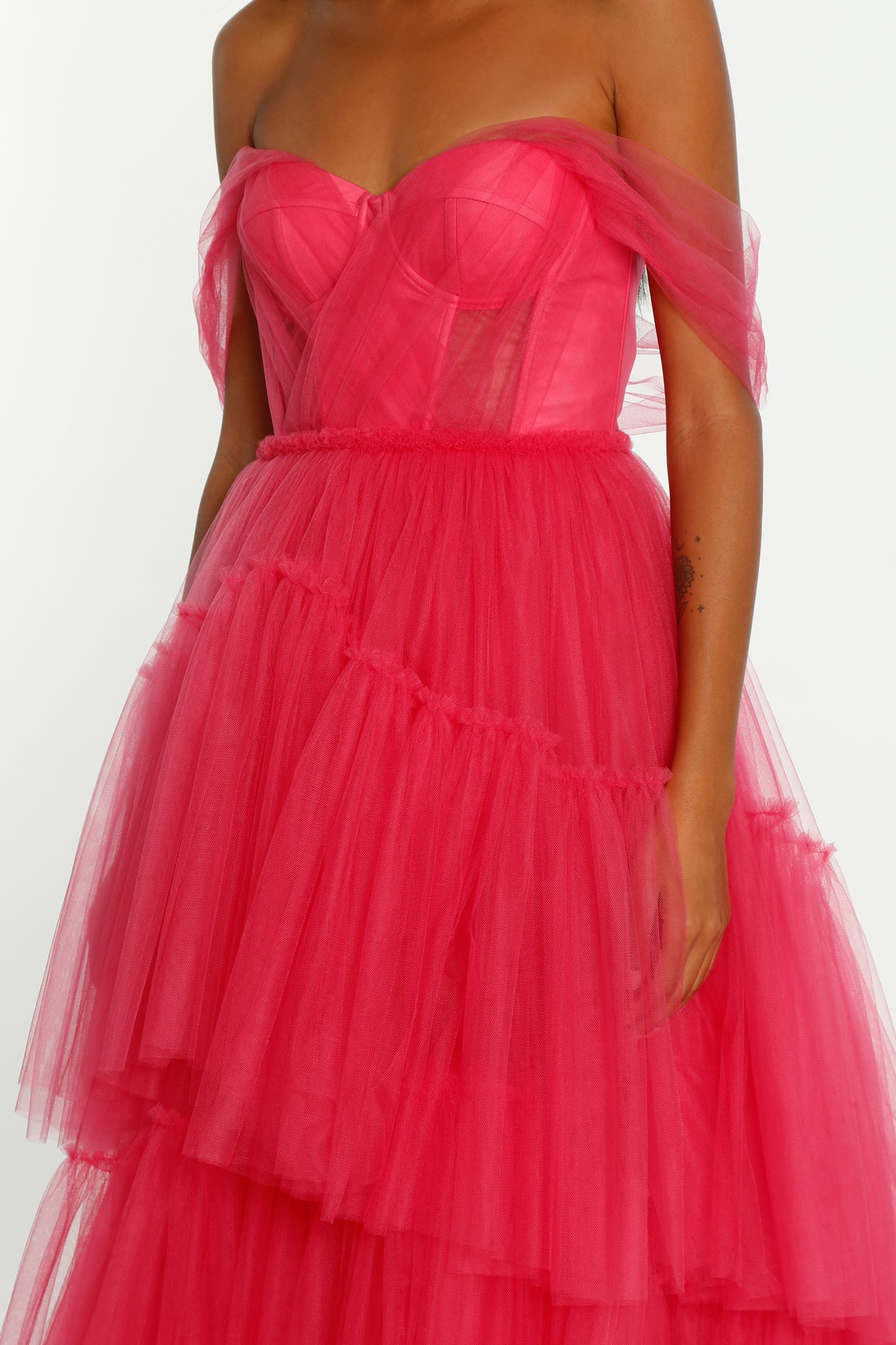 Hot Pink Corseted Tulle Evening Dress