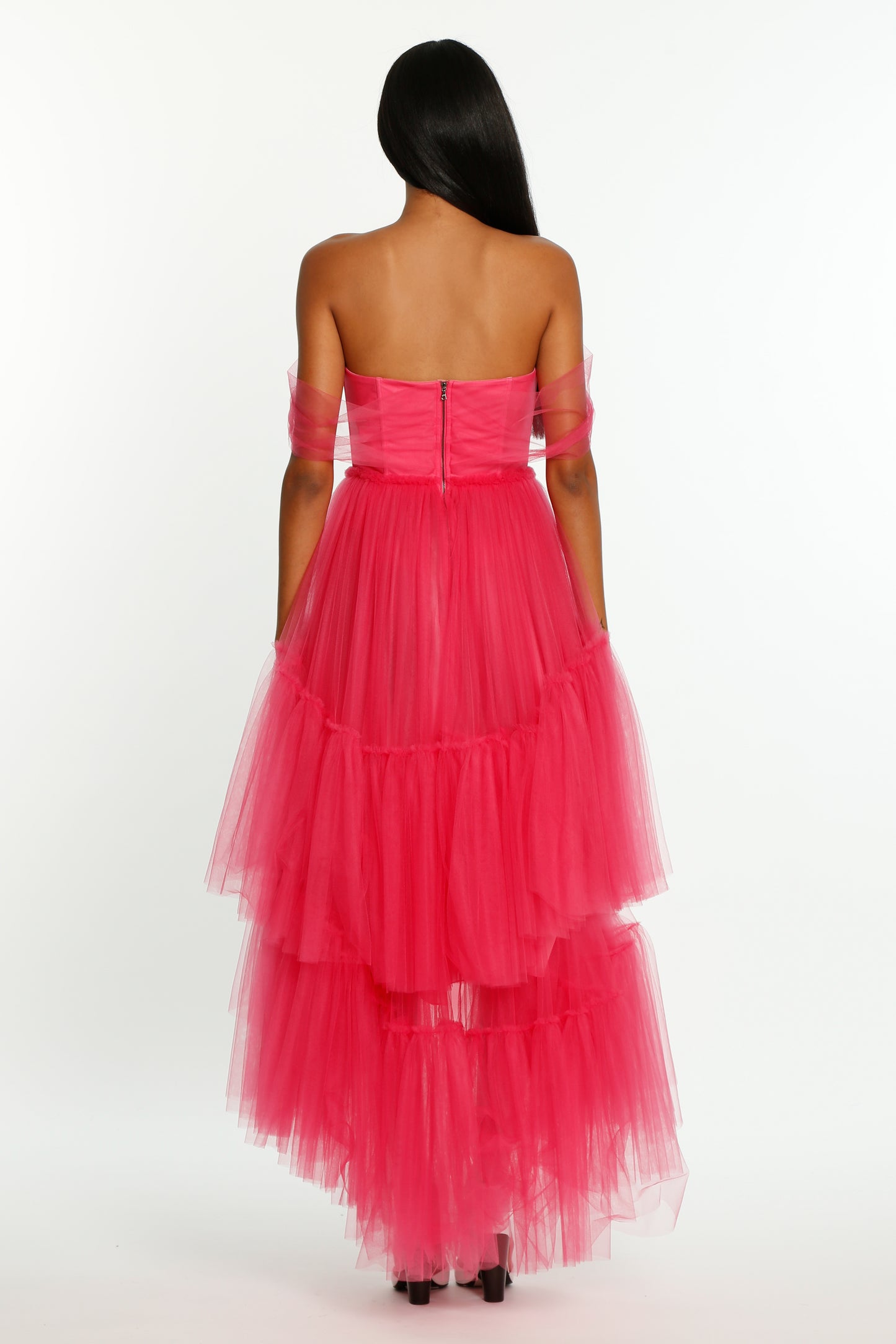 Hot Pink Corseted Tulle Evening Dress