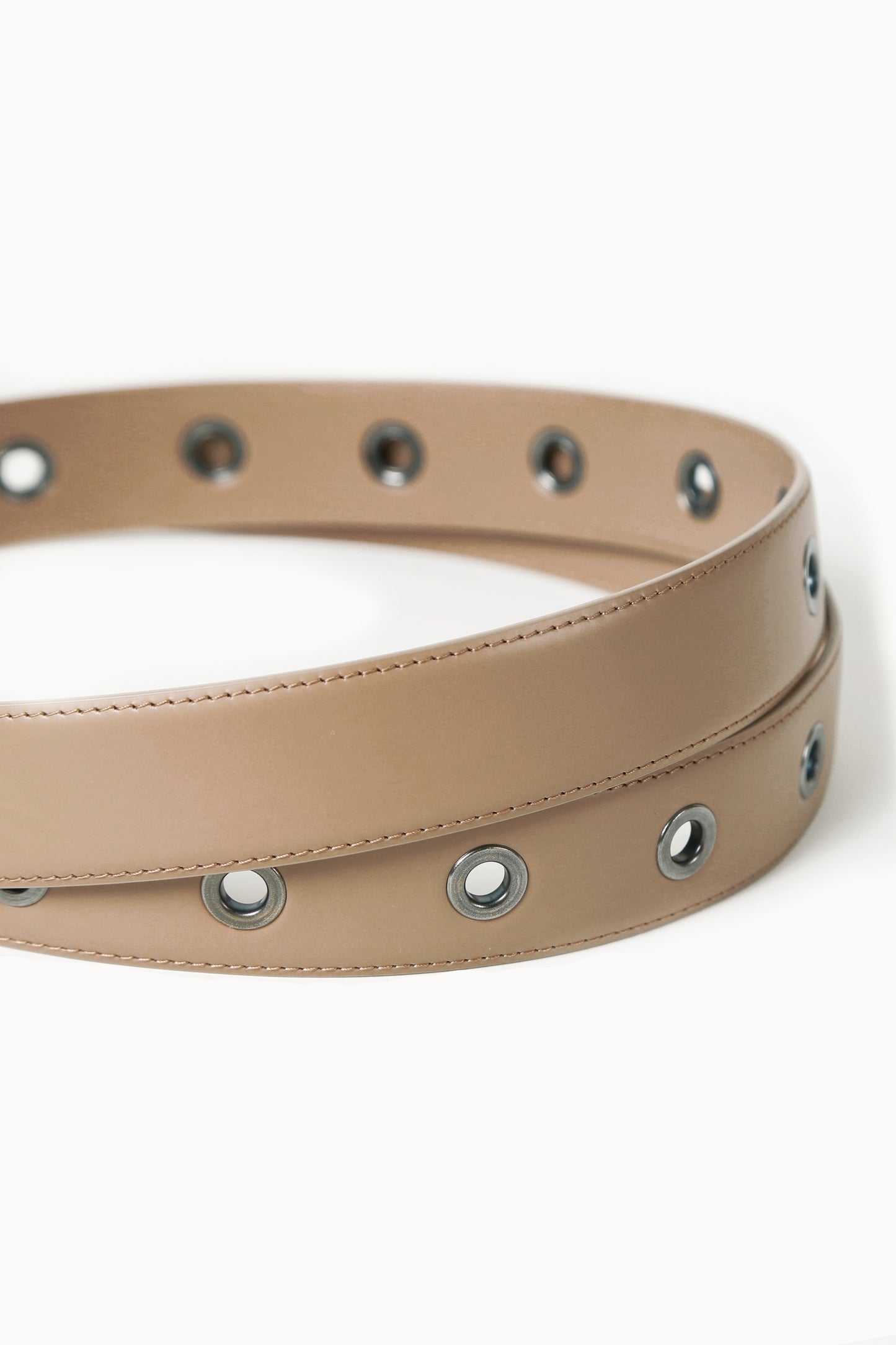 Wrap Around Leather Belt with Eyelets in Nude