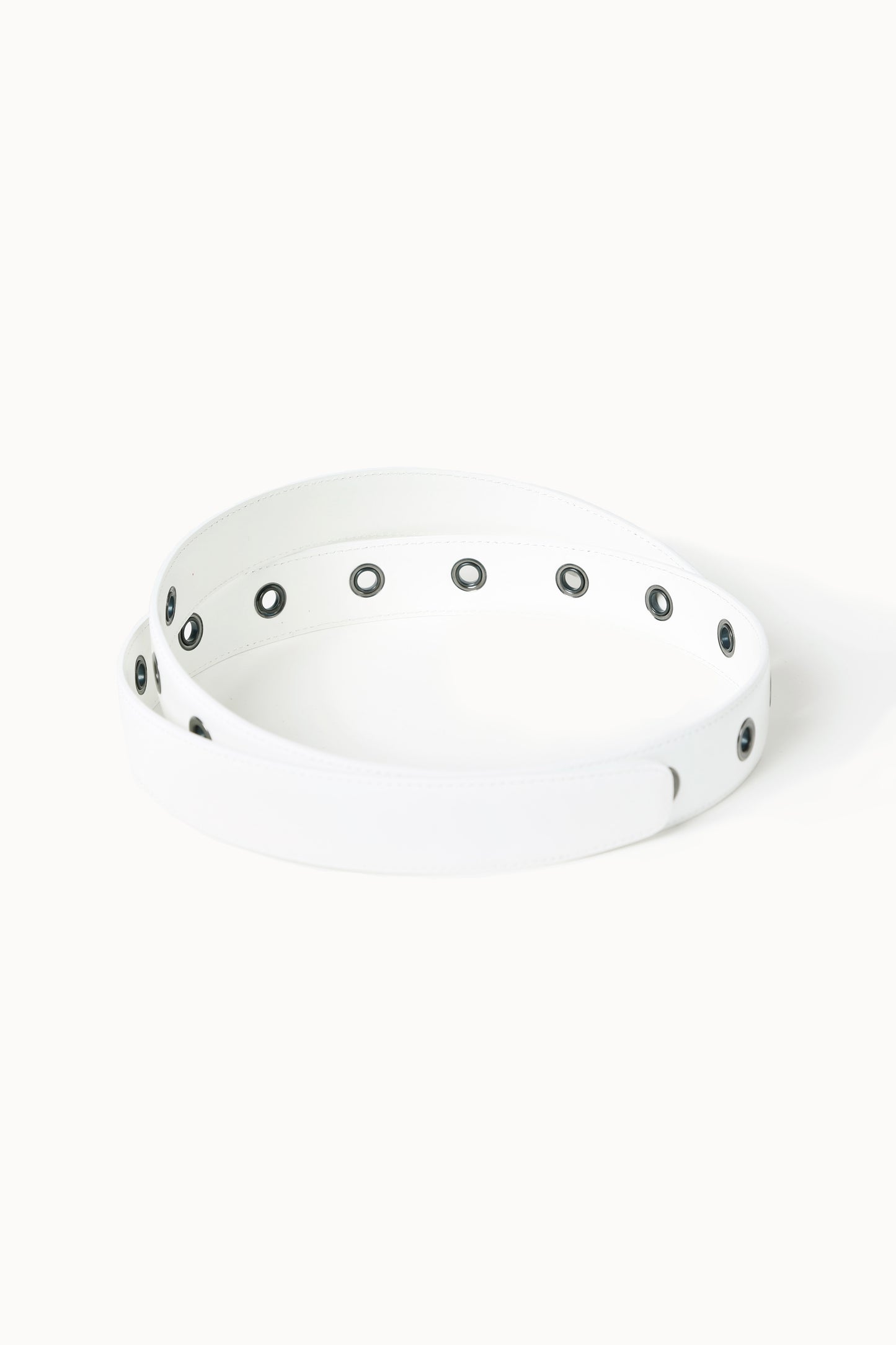 Wrap Around Leather Belt with Eyelets in White