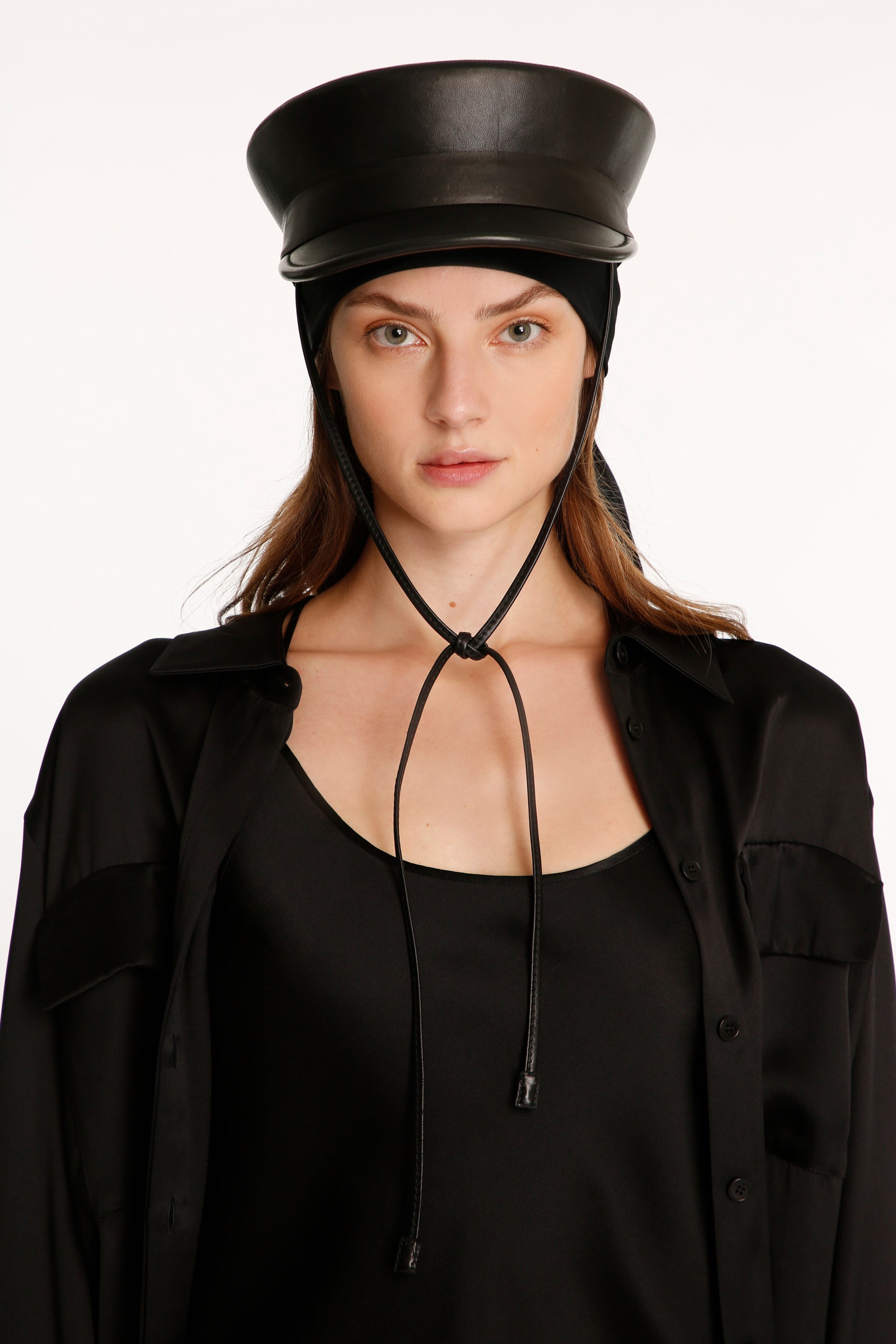 Black Leather Bibi Sailor Hat – Kristina Fidelskaya