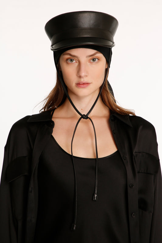 Black Leather Bibi Sailor Hat
