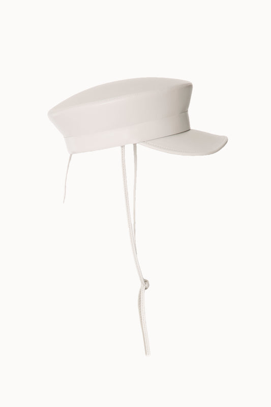 White Leather Bibi Sailor Hat