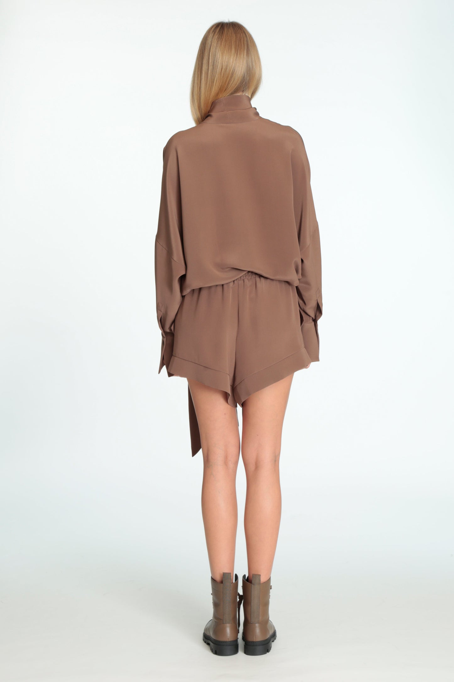 Brown Bow-Neck Blouse