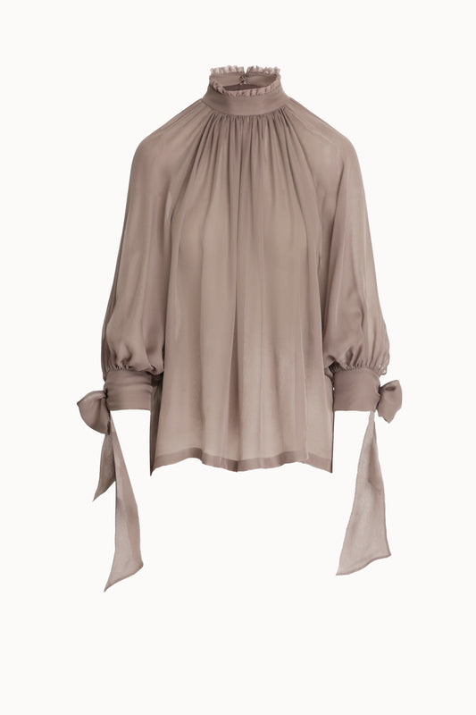 Cloud Grey Ruched High-neck Blouse