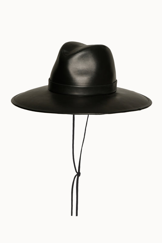 Black Leather Brigitte Hat