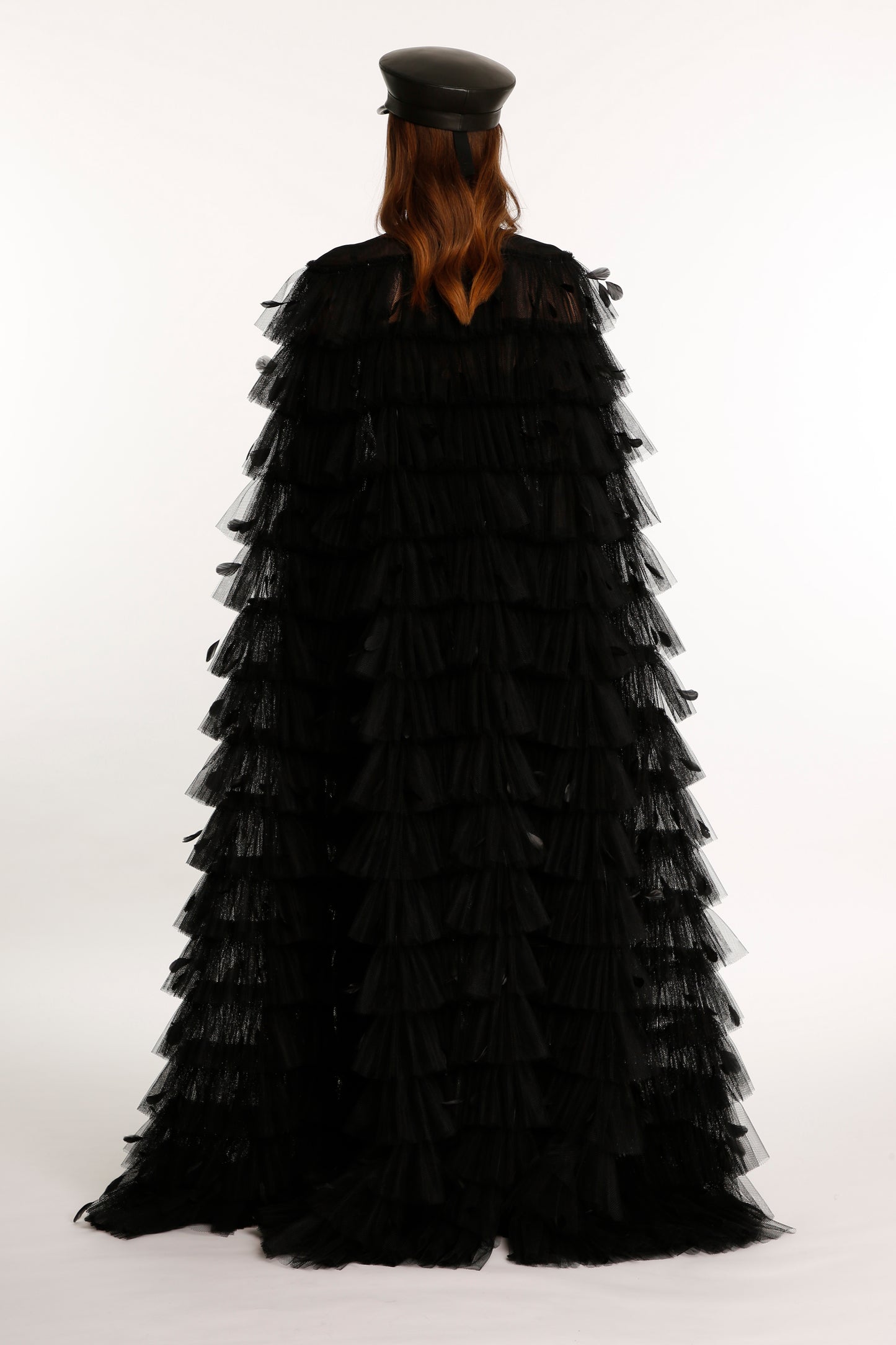 Black Tulle Feathered Cape