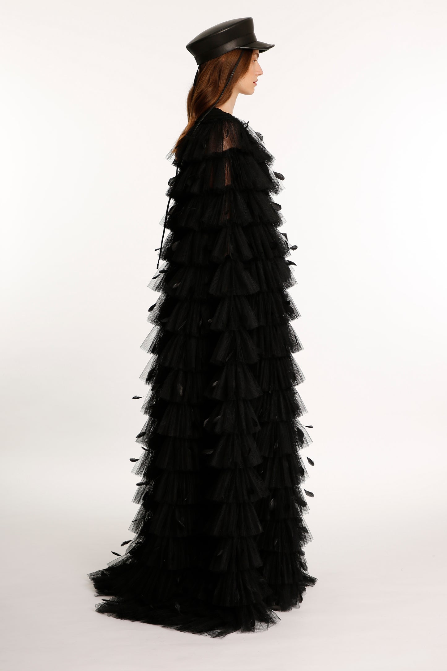 Black Tulle Feathered Cape