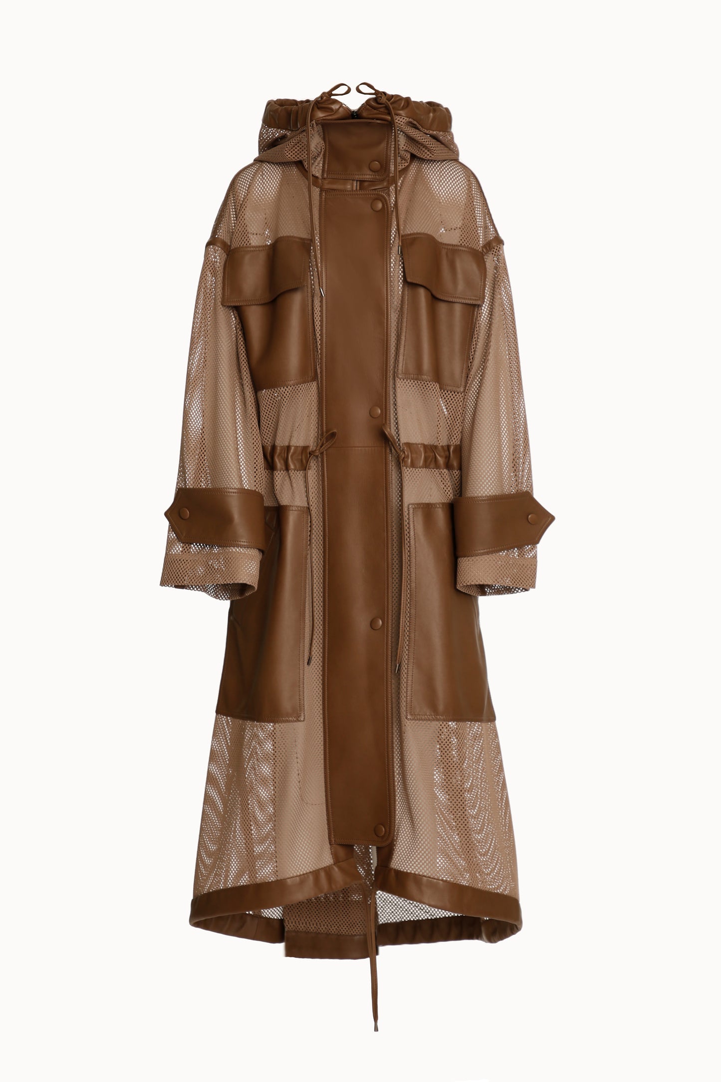 Brown Leather Mesh Parka