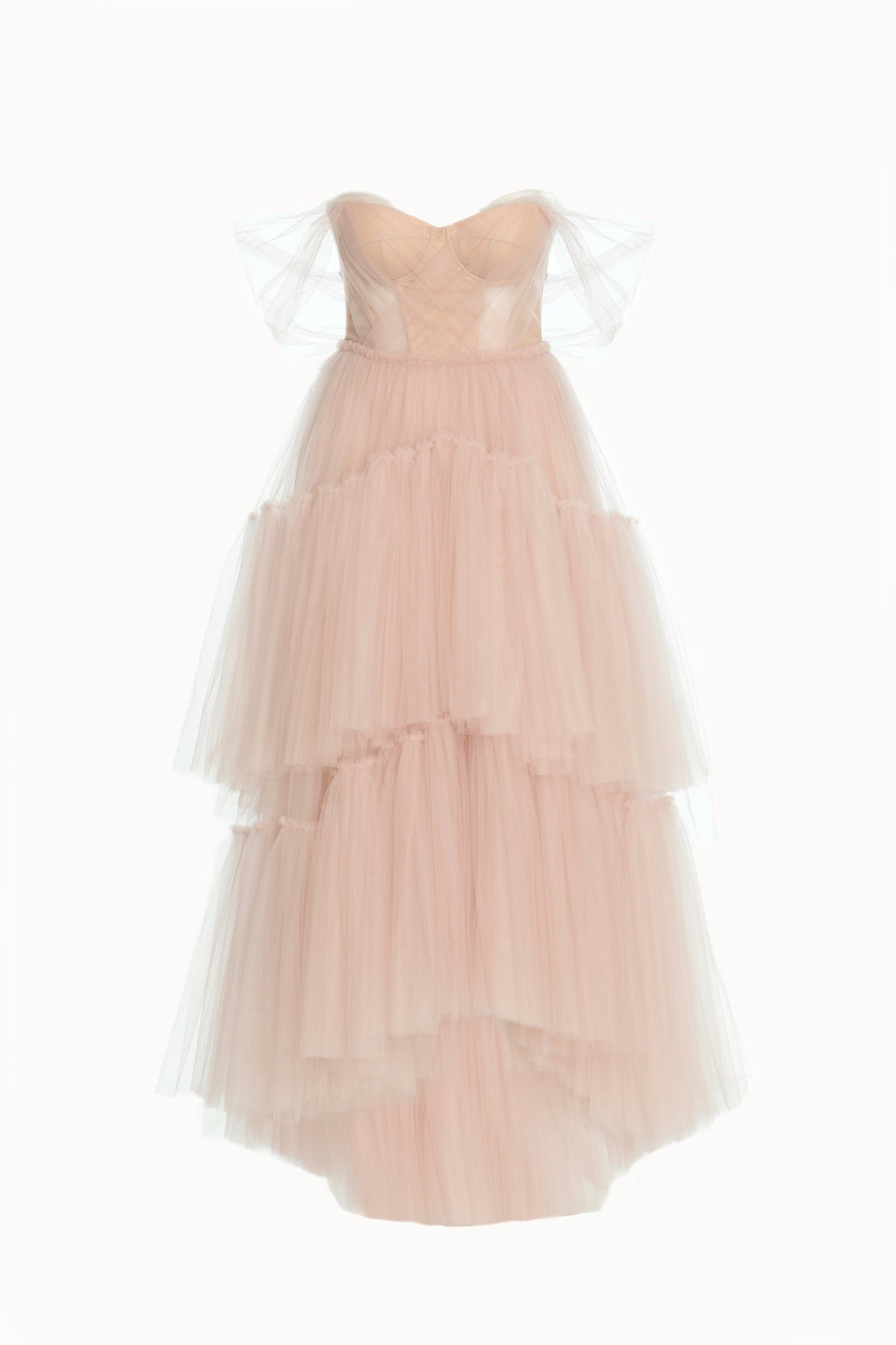 Powder Pink Corseted Tulle Evening Dress