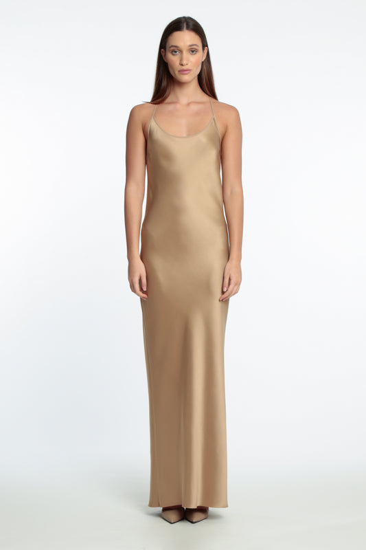 Camel Silk Camisole Maxi Dress