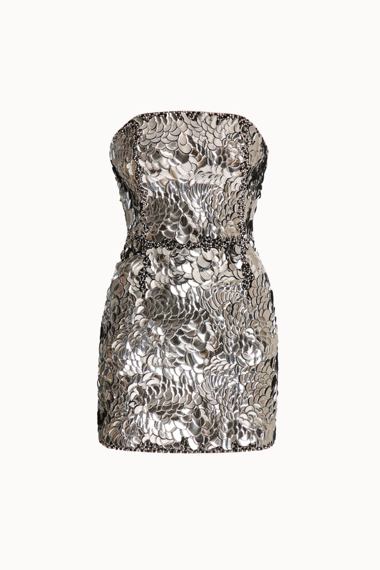 Silver Metallic Embellished Mini Bandeau Dress