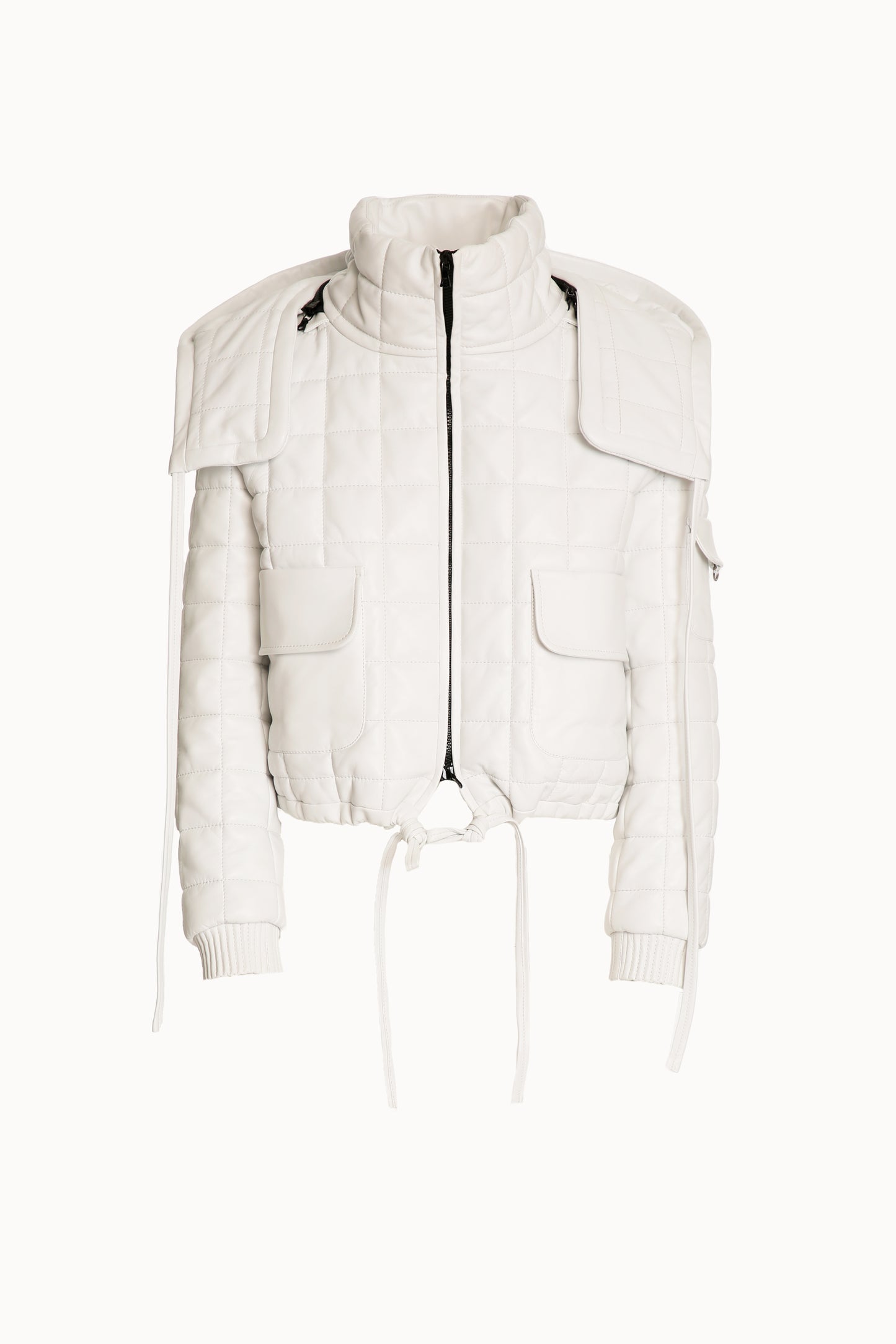 White Quilted Nappa Hooded Sports Jacket