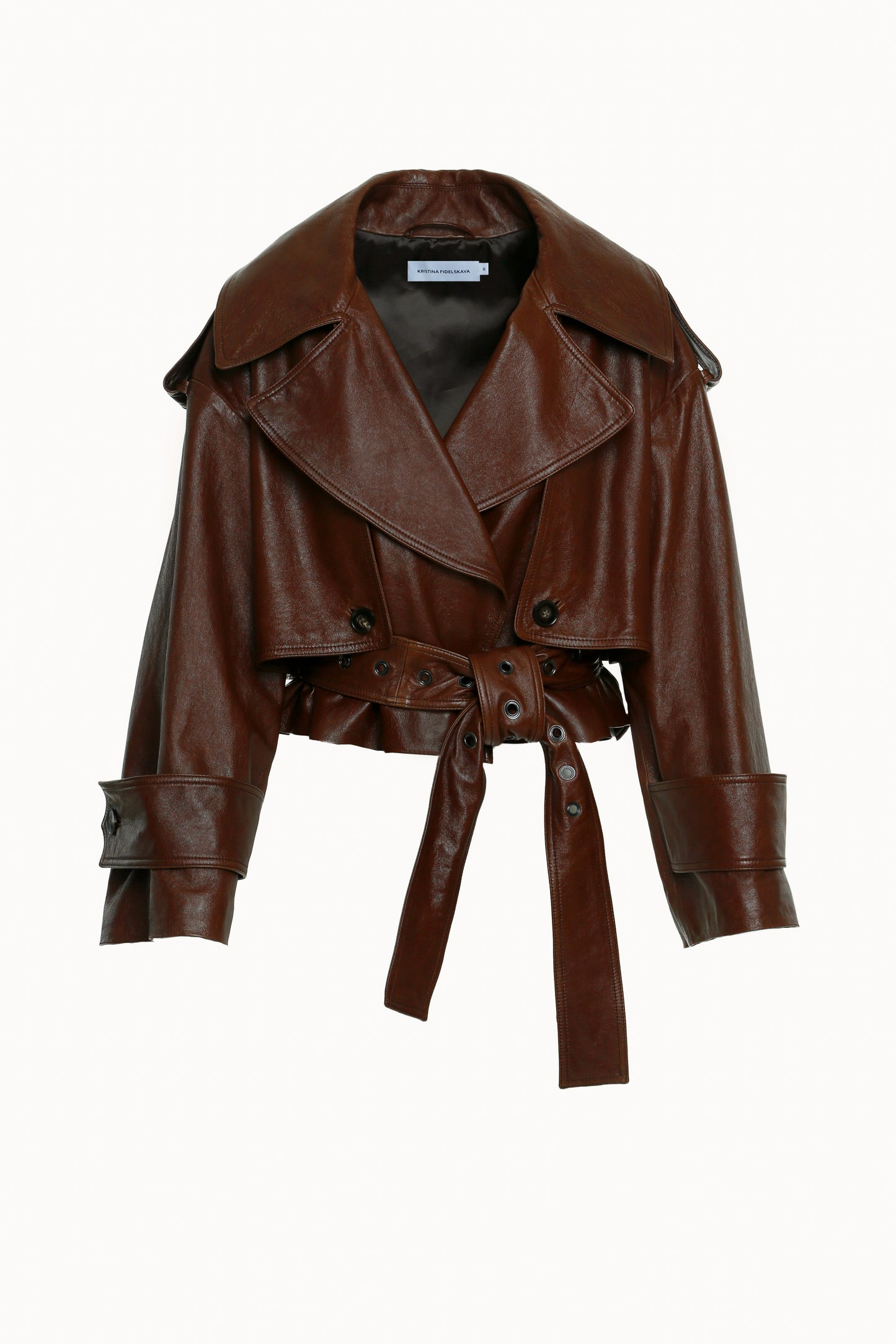 Cropped Leather Trench Jacket