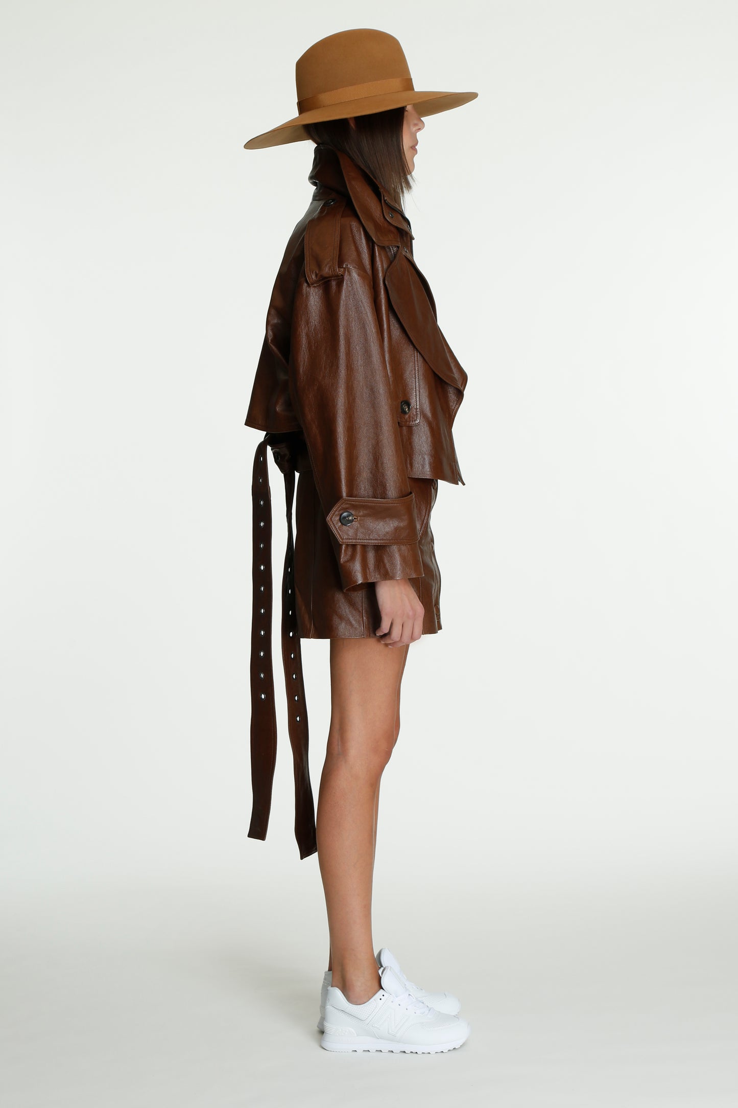 Cropped Leather Trench Jacket