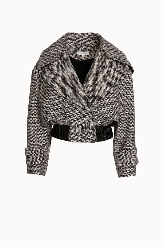 Black/White Herringbone Oversized Cropped Jacket