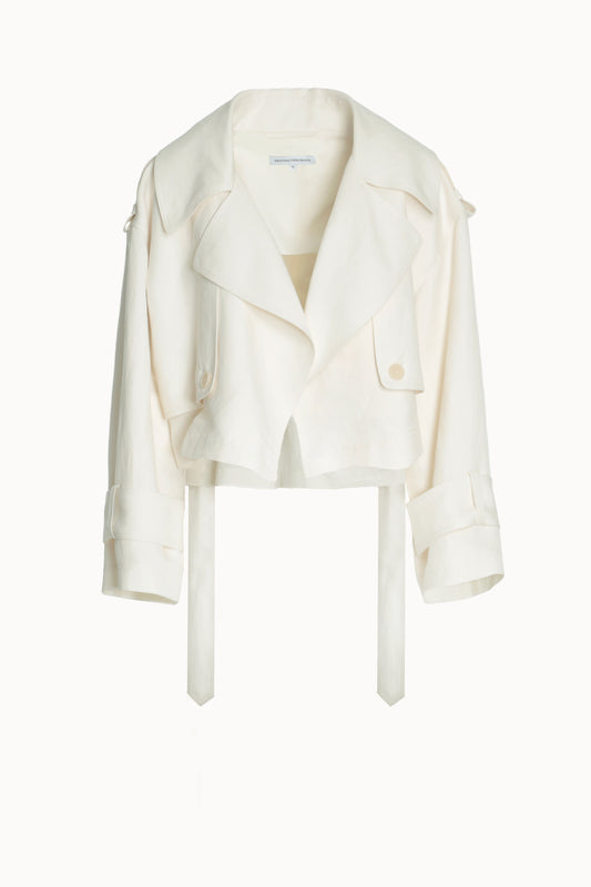 Cropped Silk Linen Trench Jacket