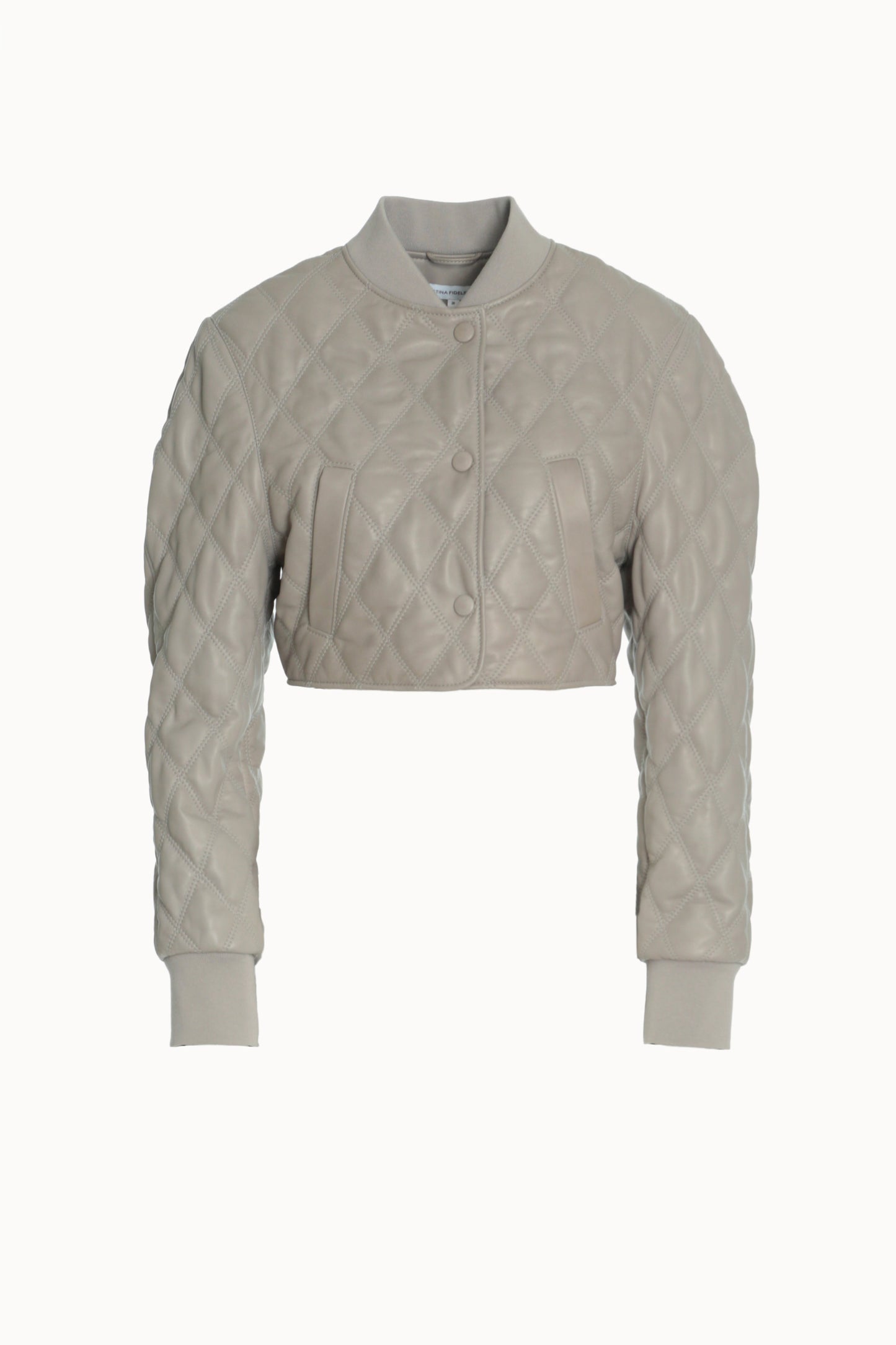 Pale Grey Quilted Leather Bomber Jacket