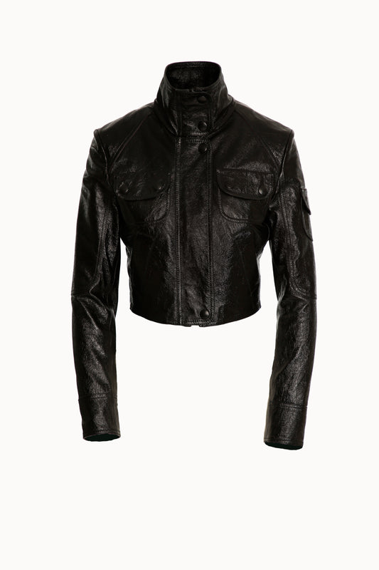 Black Retro Leather Biker Jacket