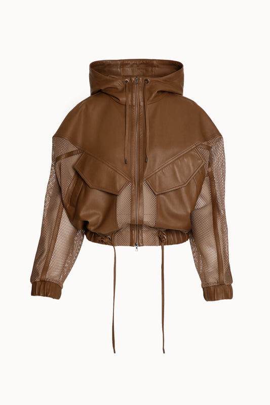 Brown Leather Blouson Sports Jacket