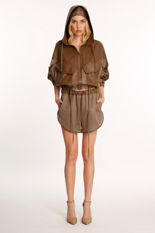 Brown Leather Blouson Sports Jacket