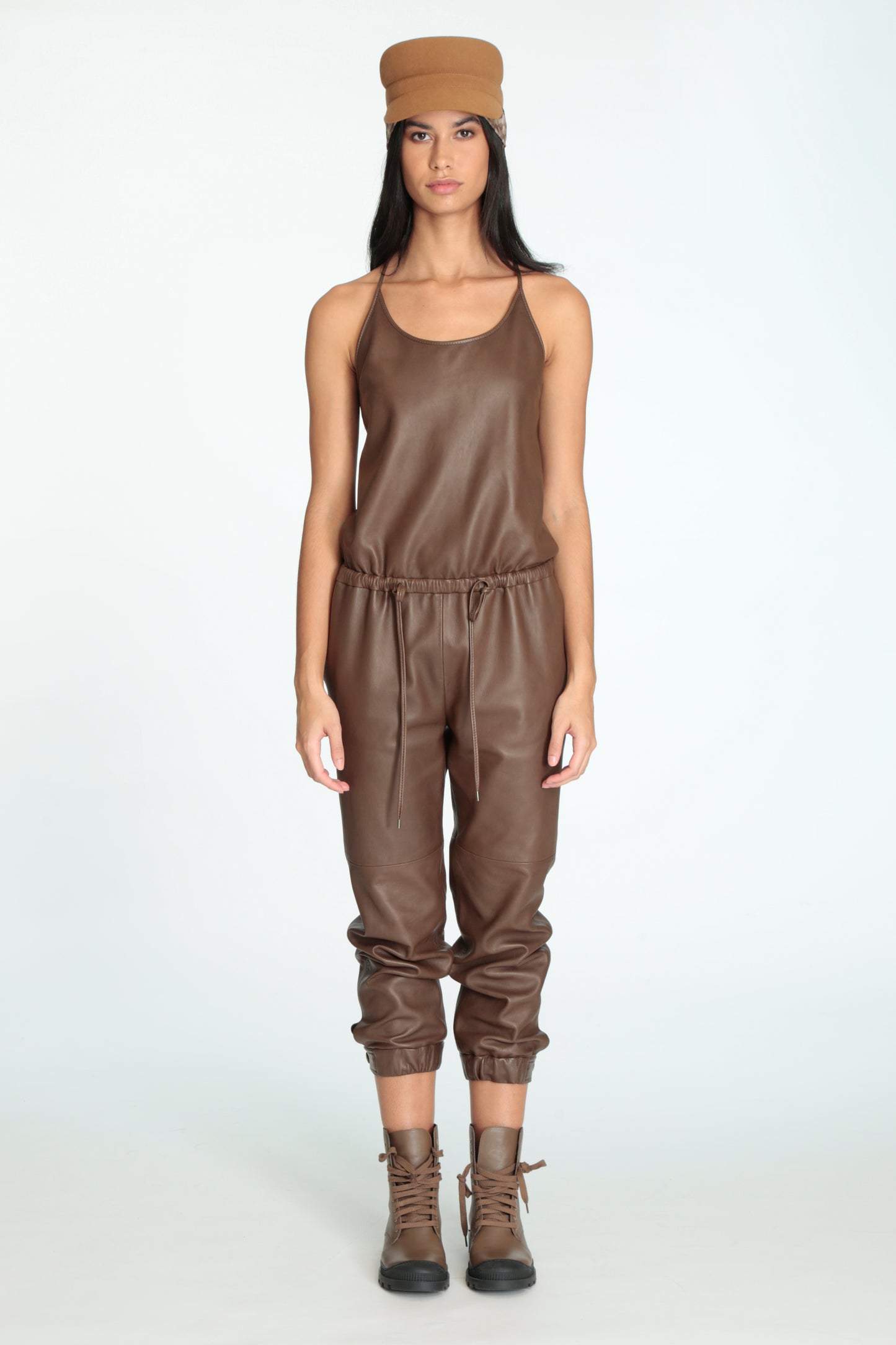 Tapered Leather Jumpsuit