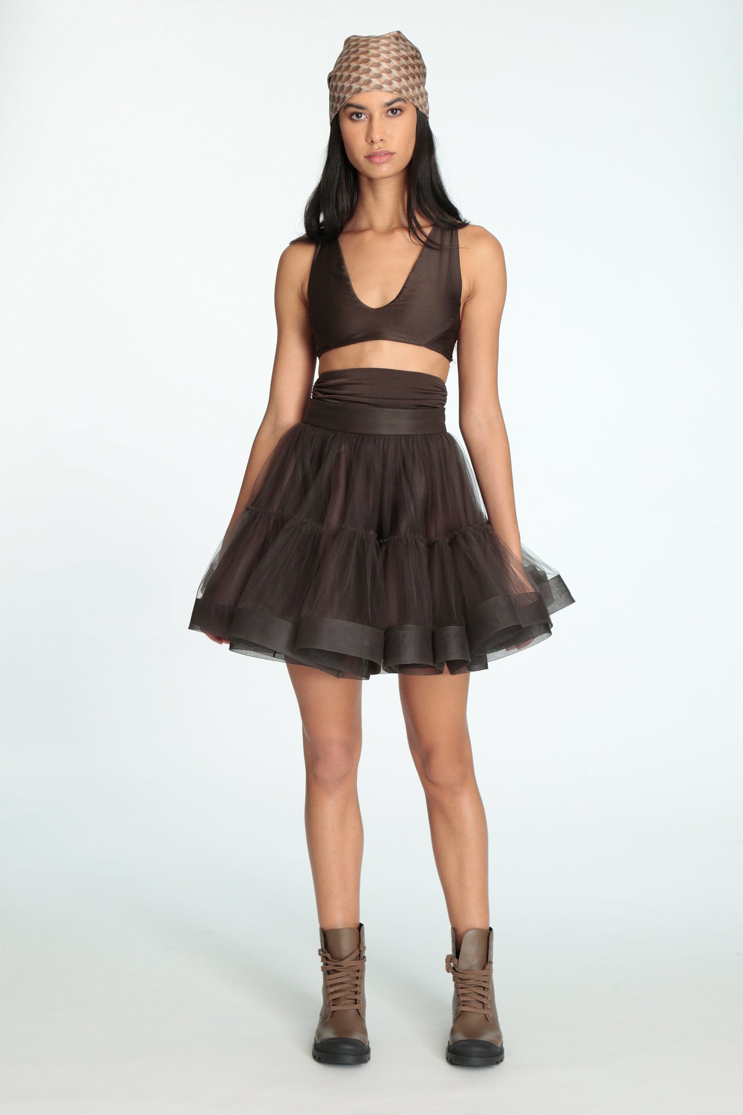 Dark Brown Tulle Mini Skirt