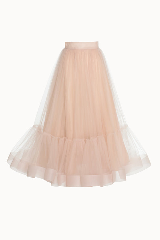 Powder Pink Tulle Midi Skirt