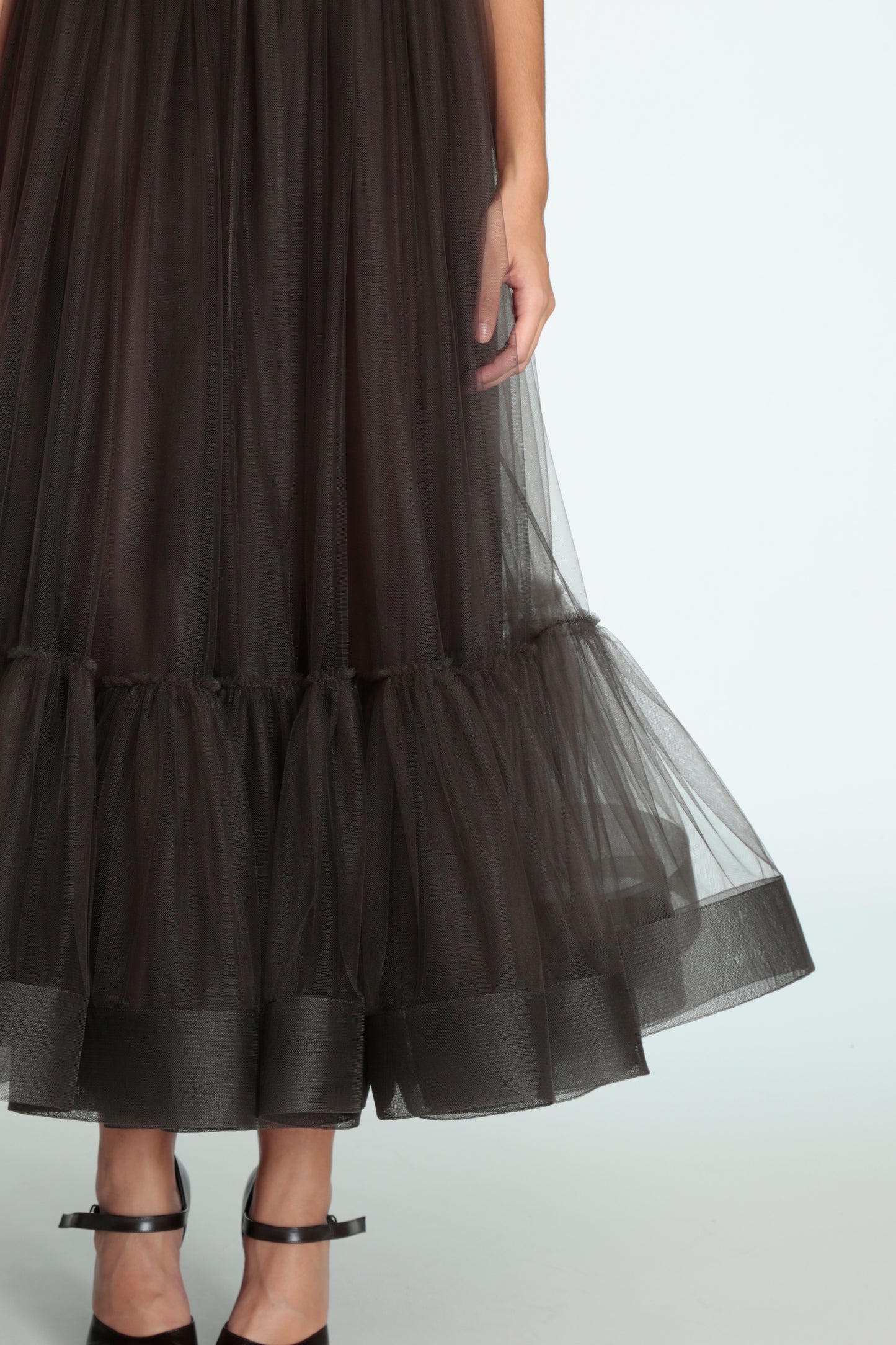 Dark Brown Tulle Midi Skirt