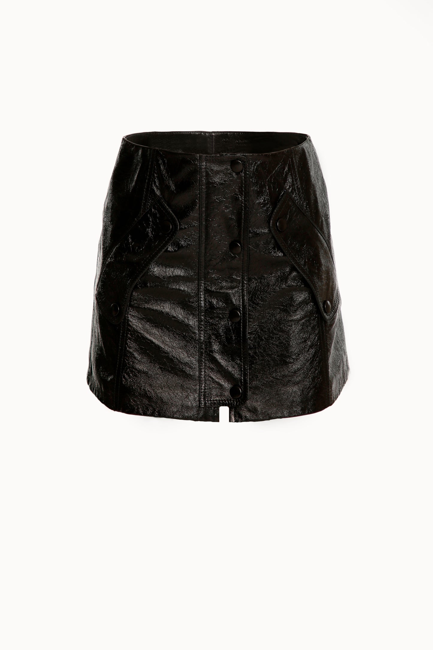 Black A-Line Leather Mini Skirt