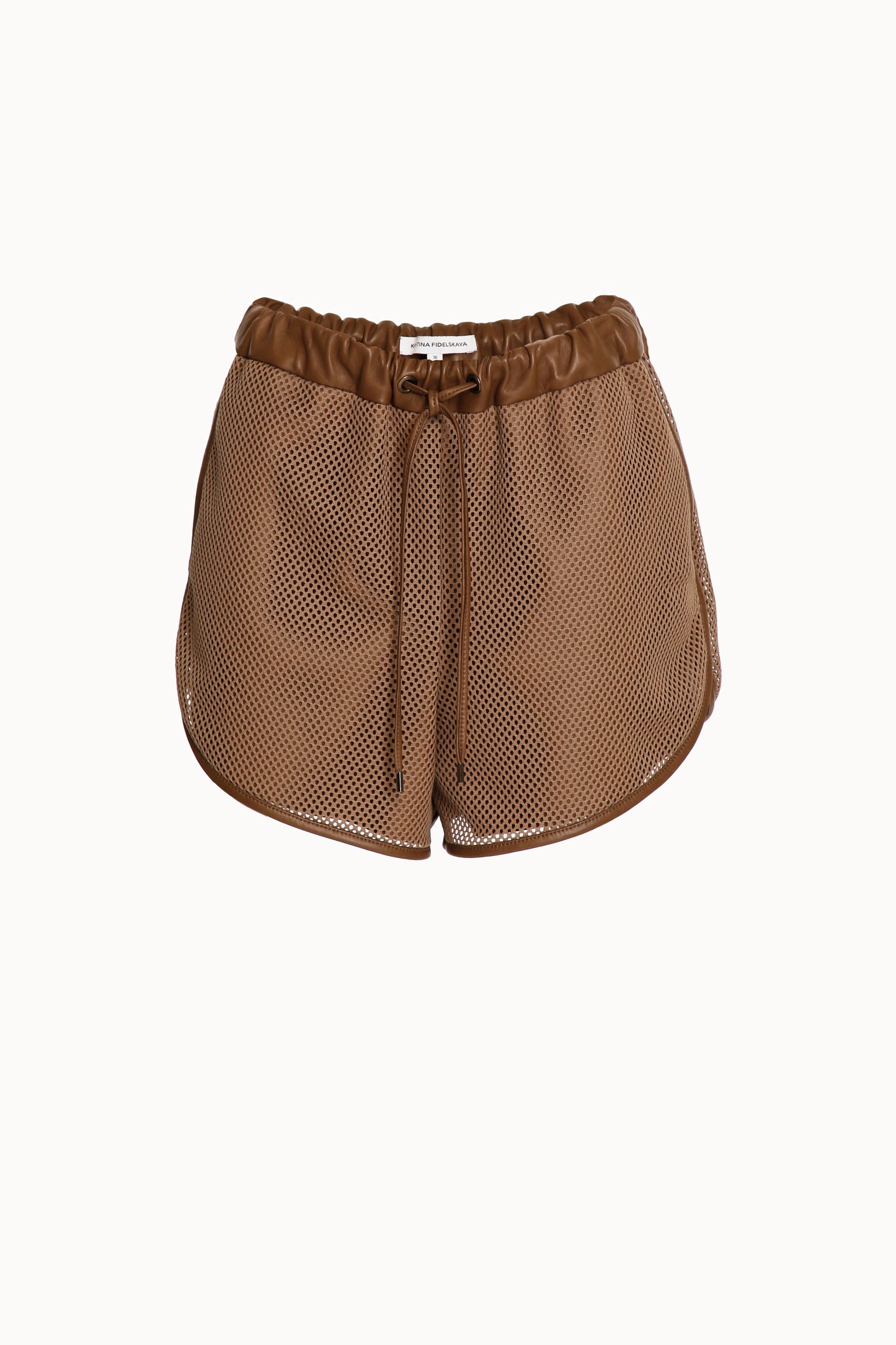 Brown Leather Mesh Sports Shorts