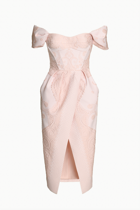 Light Pink Short Jacquard Evening Dress