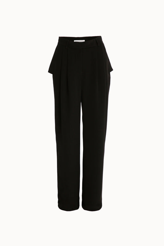 Black Crepe Low-waist Pleated Trousers