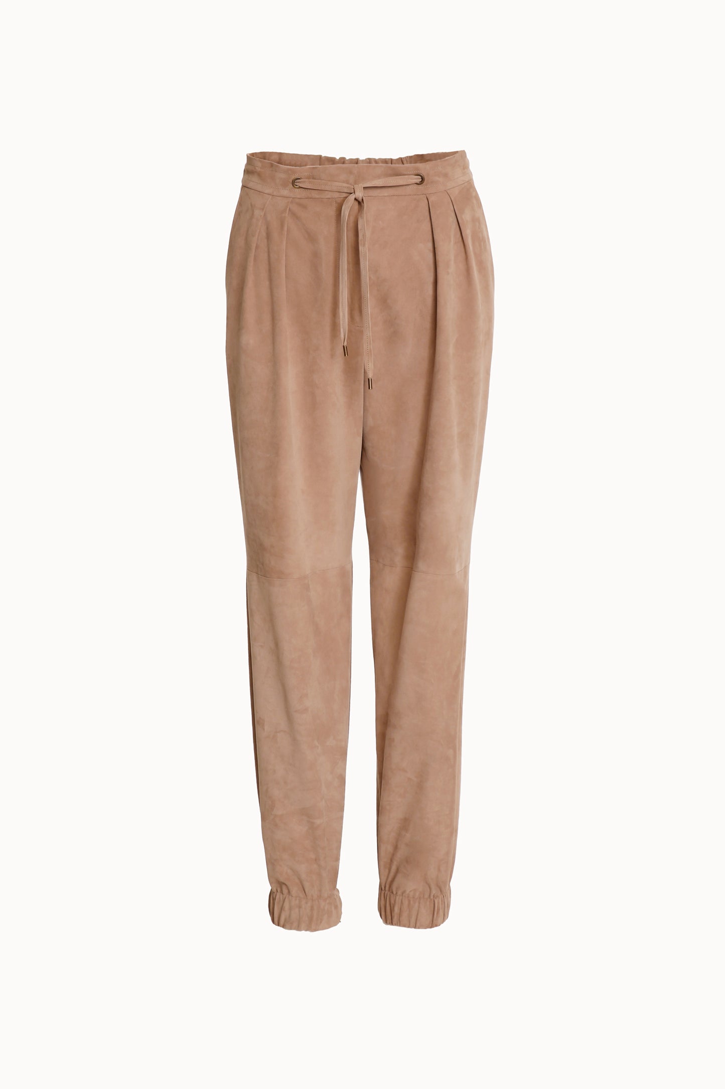 Taupe Suede Pleated Joggers